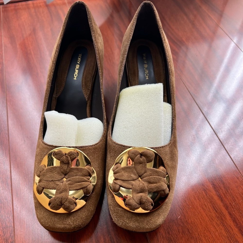 NEW Tory burch suede mid heel pump BROWN - Picture 2 of 6